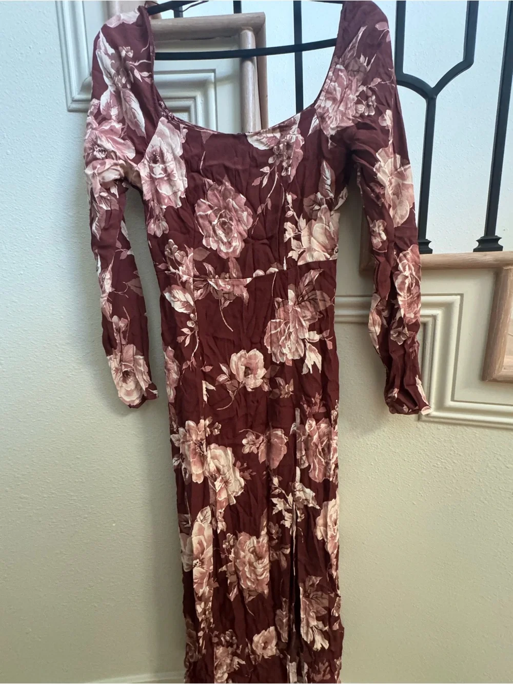 The Workshop Clothing Burgundy Floral Long Sleeve Maxi Dress - Picture 1 of 5